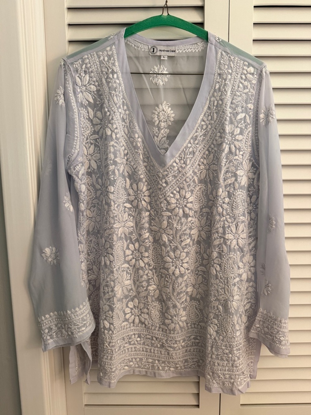 Embroidery sheer long sleeve tunic